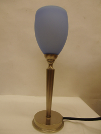 Tischleuchte chrom matt, Glasschirm blau satiniert